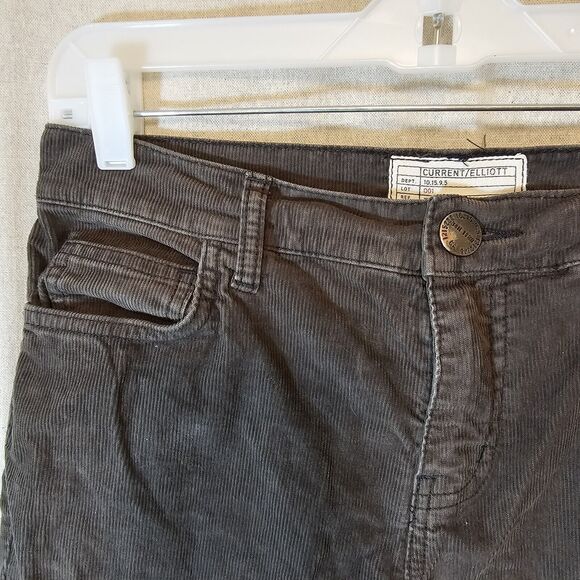 Current/Elliott Corduroy The Kick Jean Cropped in Washed Black Frayed Hem Sz 27 - Picture 4 of 12